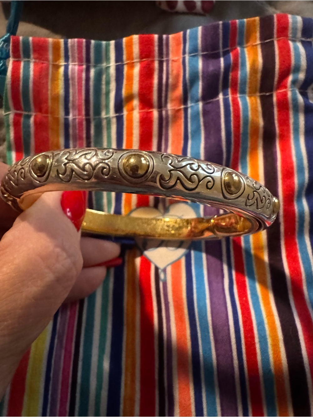 Brighton Two-Tone Gold and Silver Decorative Bangle Bracelet